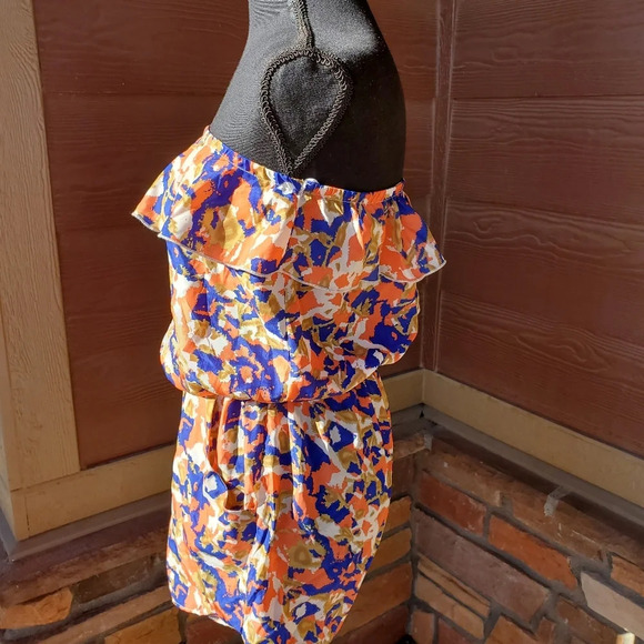 Papaya Women's Graphic Print Coral Blue Cream Strapless Romper Size Small - Picture 4 of 16